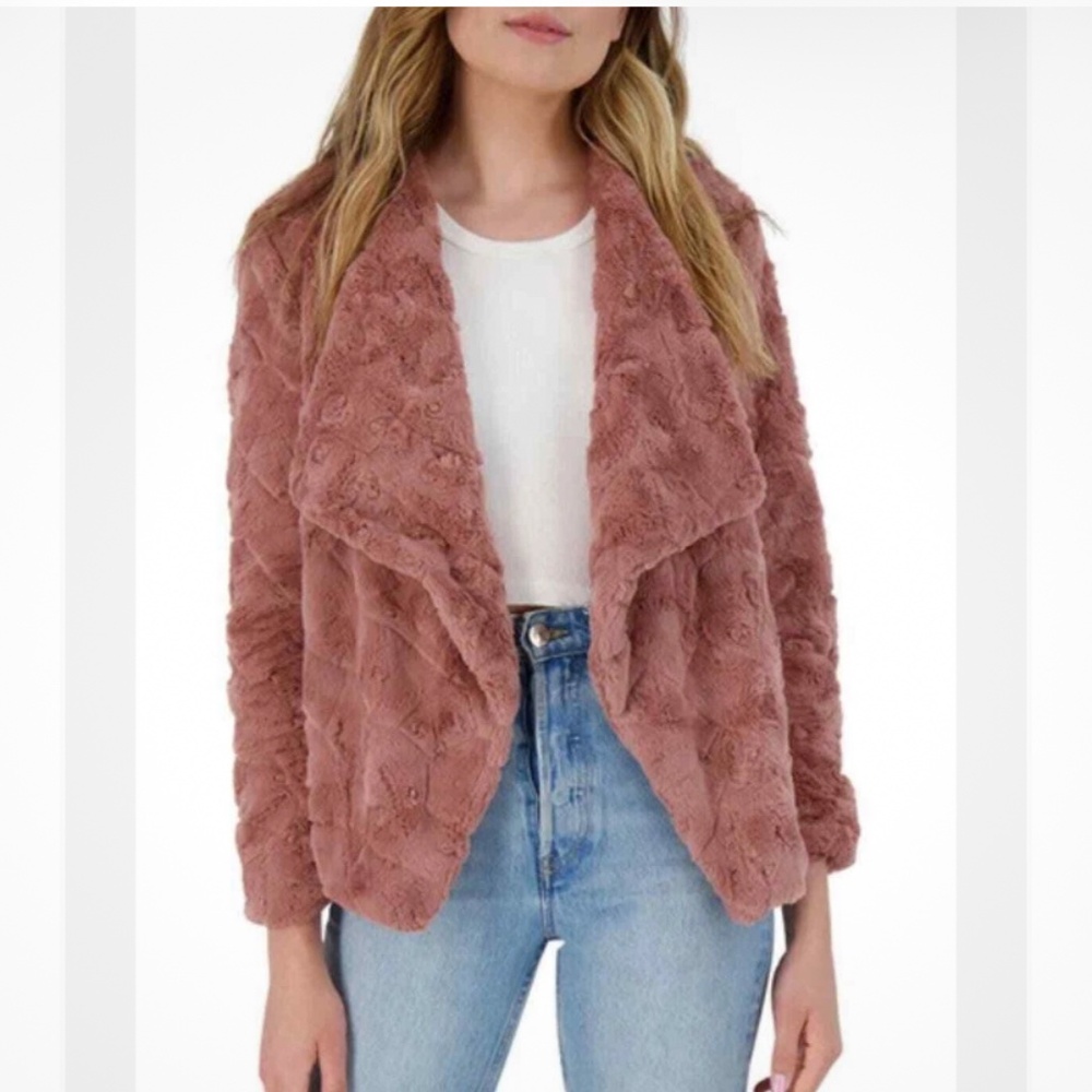 Trend alert Faux fur BB Dakota Drape Front Textured Coat Womens XS pink mauve